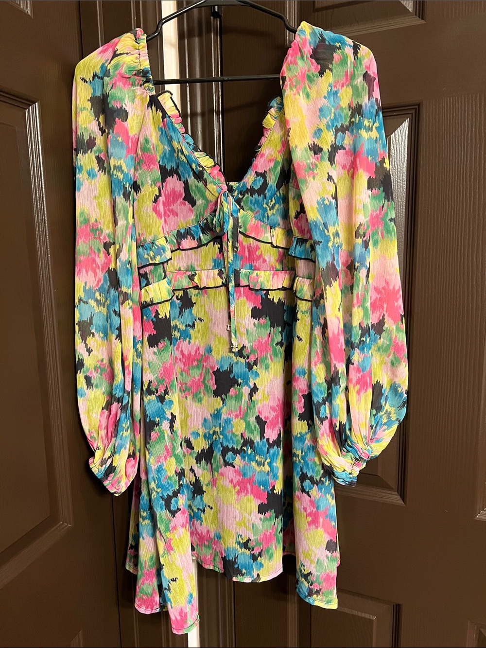 Miss Selfridge Multicolor Floral V-Neck Long Sleeve Dress